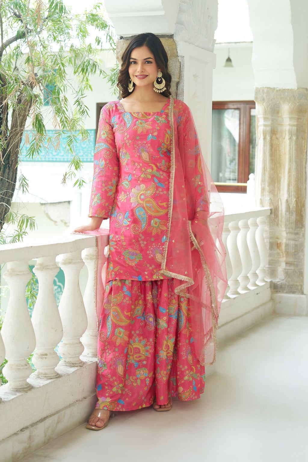 Joban Fashion Pink Kurta Set Chinnon Embroidery Sequence Work - Distacart