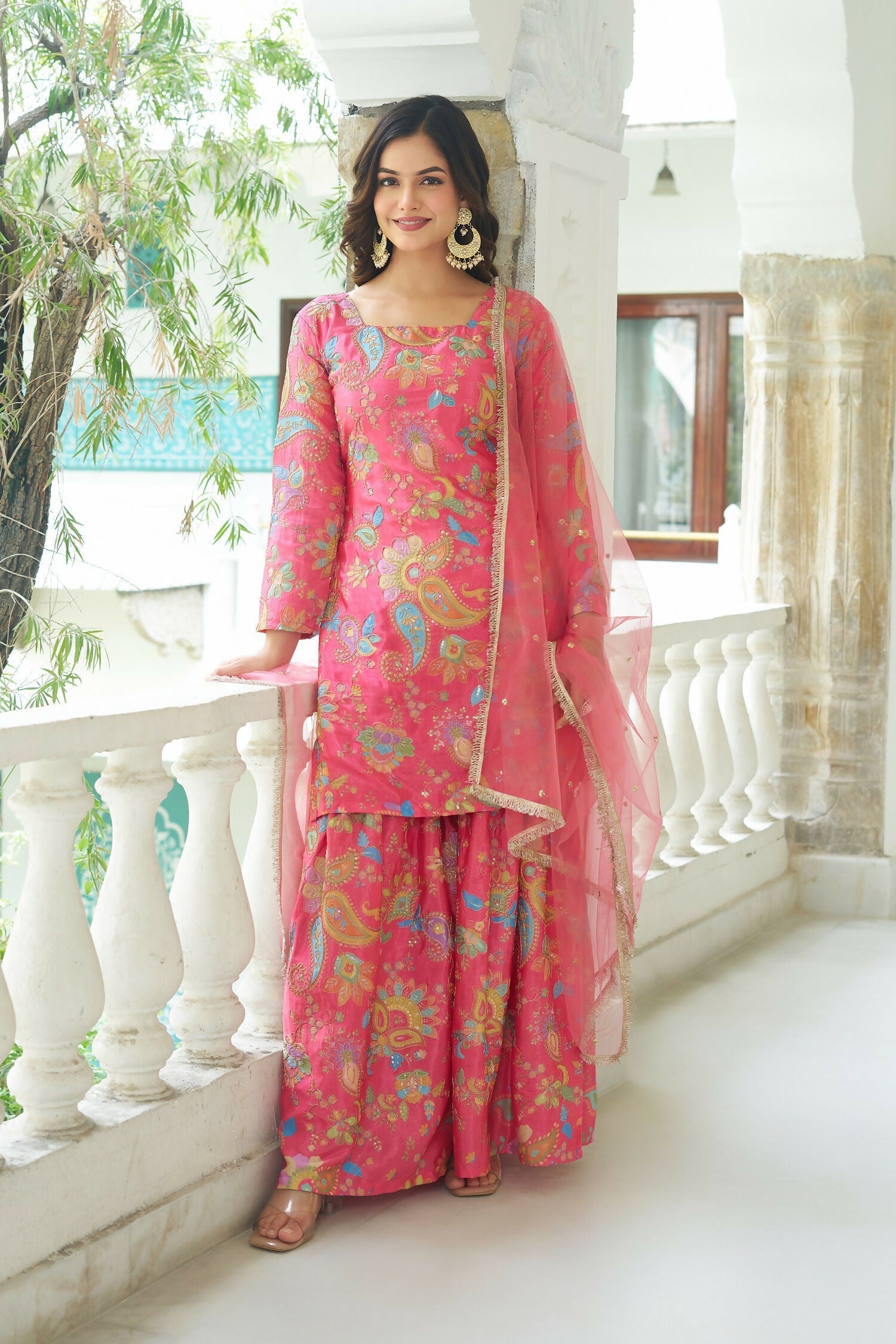 Joban Fashion Pink Kurta Set Chinnon Embroidery Sequence Work - Distacart