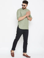 Even Apparels Green Color Men's Pure Cotton Kurta With Band Collar - Distacart