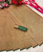 DEIANA'S Beautiful Designer Golden zari Soft Lichi Silk Saree - Green