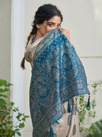 Shree Shyam Fashion Cream With Blue Silk Blend Saree - Distacart