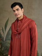 Vastranavya Rust Orange Exclusive Viscose Rayon Festival Wear Real Mirror Work Kurta with Dupatta