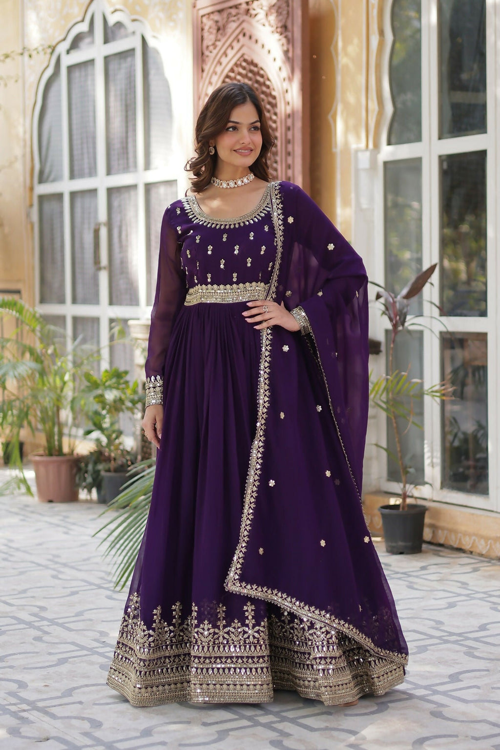 Joban Fashion Purple Georgette Sequence Embroidery Work Kurta Set - Distacart