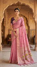 Vastranavya Pink Muga Cotton Meenakari & Munia Weaving Pallu Saree with Contrast Blouse - Distacart