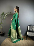 Joban Fashion Green Floral Jacquard Woven Design Cotton Silk Banarasi Silk Saree - Distacart