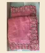 Pink Banarasi Crush Silk Thread, Sequence, Cord and jari Embroidered with Stone Work Saree - Mohmanthan Dakshika
