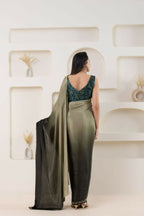 Grey Satin Pedding Designer, Printed Party Wear Ready To Wear Saree - Femina