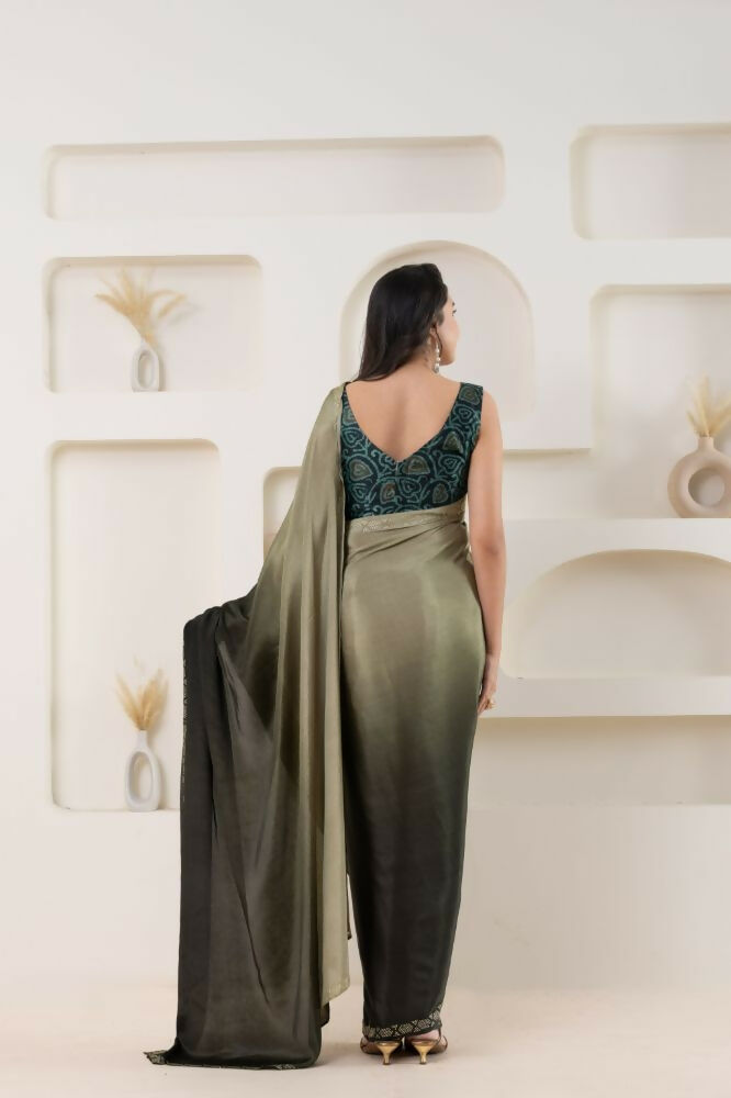 Grey Satin Pedding Designer, Printed Party Wear Ready To Wear Saree - Femina