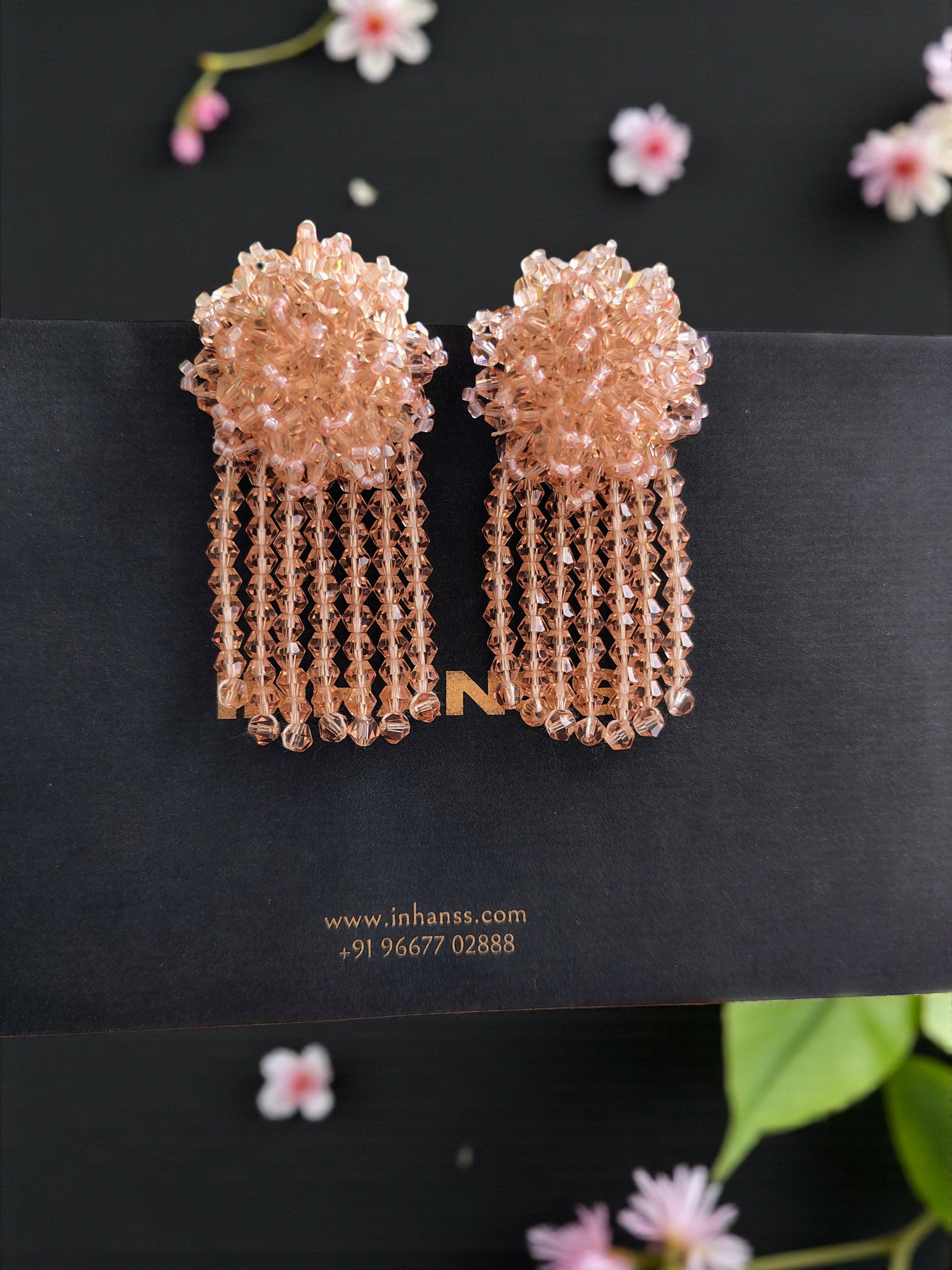 Inhanns Handmade Crystal Water Fall Earrings - Short - Peach Small - Distacart
