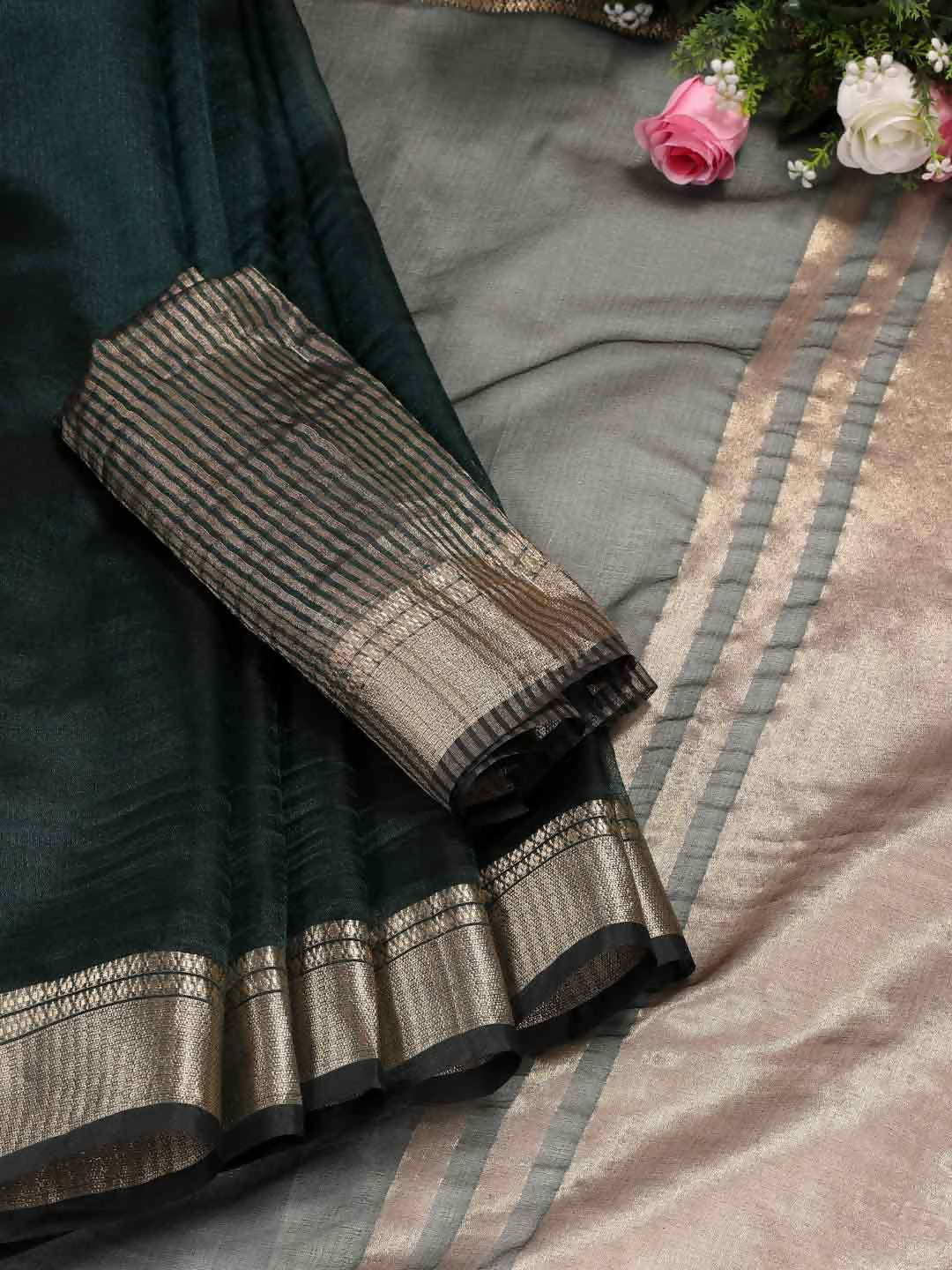 Shree Shyam Fashion Organza Dark Green Saree - Distacart