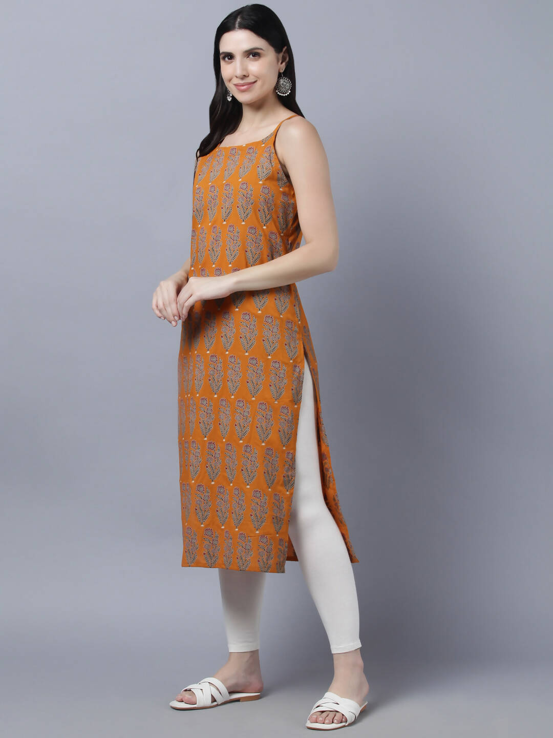 Myshka Stylish Mustard Sleeveless Women's Kurta - Distacart