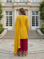 Teeya Creation Yellow Chinon Silk Embroidery Work Party Wear Palazzo Pair - Distacart