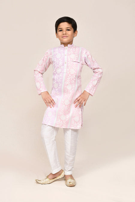 Joban Fashion Cotton Pink & Light Purple Kurta With Straight Fit Pant