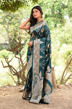 Joban Fashion Green Banarasi Soft Pure Handloom Banarasi Silk Saree