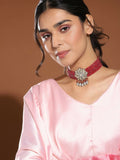 Maroon Kundan Choker with Pearl Drops- Ruby Raang