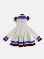 Chutput Kids Woollen Hand Knitted Full Sleeves Self Desgin Hoodie Dress For Baby Girls - Cream