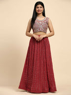 Red Georgette Embroidered Lehenga choli with Dupatta - Dhara