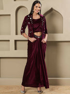 Joban Fashion Women Wine Velvet Hand Embellishment Stitched Dress - Distacart