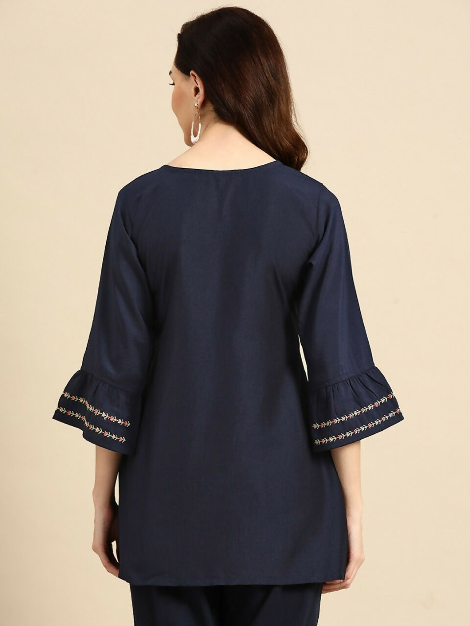 Women's Navy Blue Viscose blend Embroidered Short Top - Marina