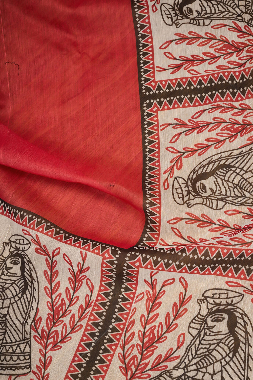 Vastranavya Red Digital Printed Linen Ready To Wear Designer Saree with Unstitched Blouse - Distacart