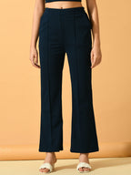 Myshka Women's Navy Blue Solid Top With Trousers