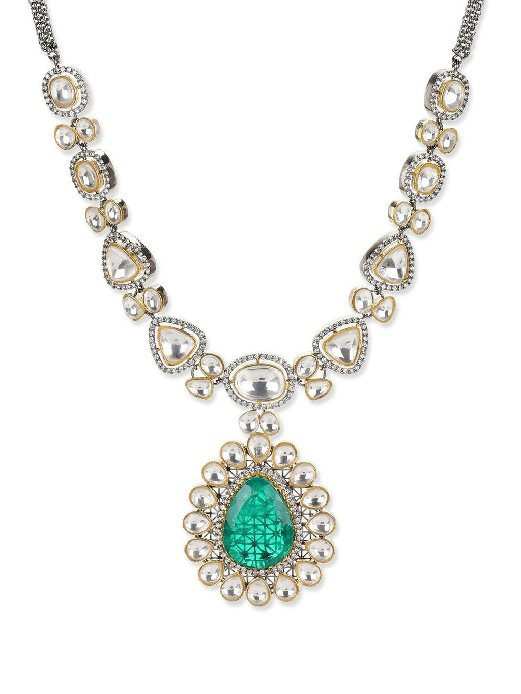 Kundan and Emerald Center Piece Neckpiece- Ruby Raang