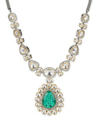 Kundan and Emerald Center Piece Neckpiece- Ruby Raang
