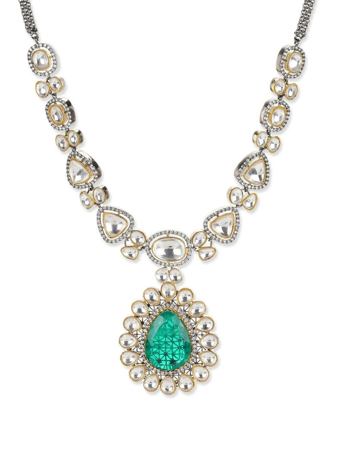 Kundan and Emerald Center Piece Neckpiece- Ruby Raang