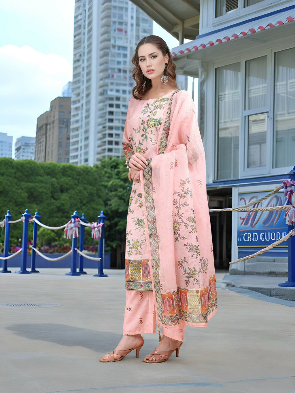 Joban Fashion Pink Position Digital Print With Position Foil Kurta Set - Distacart
