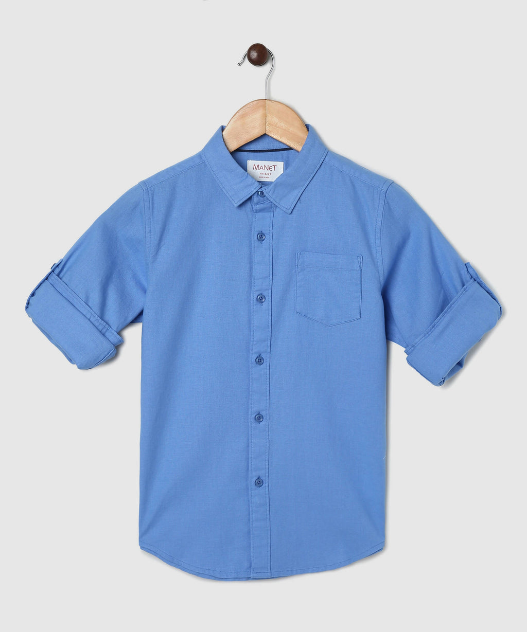 Manet Boys Full Sleeves Solid Shirt - Light Blue