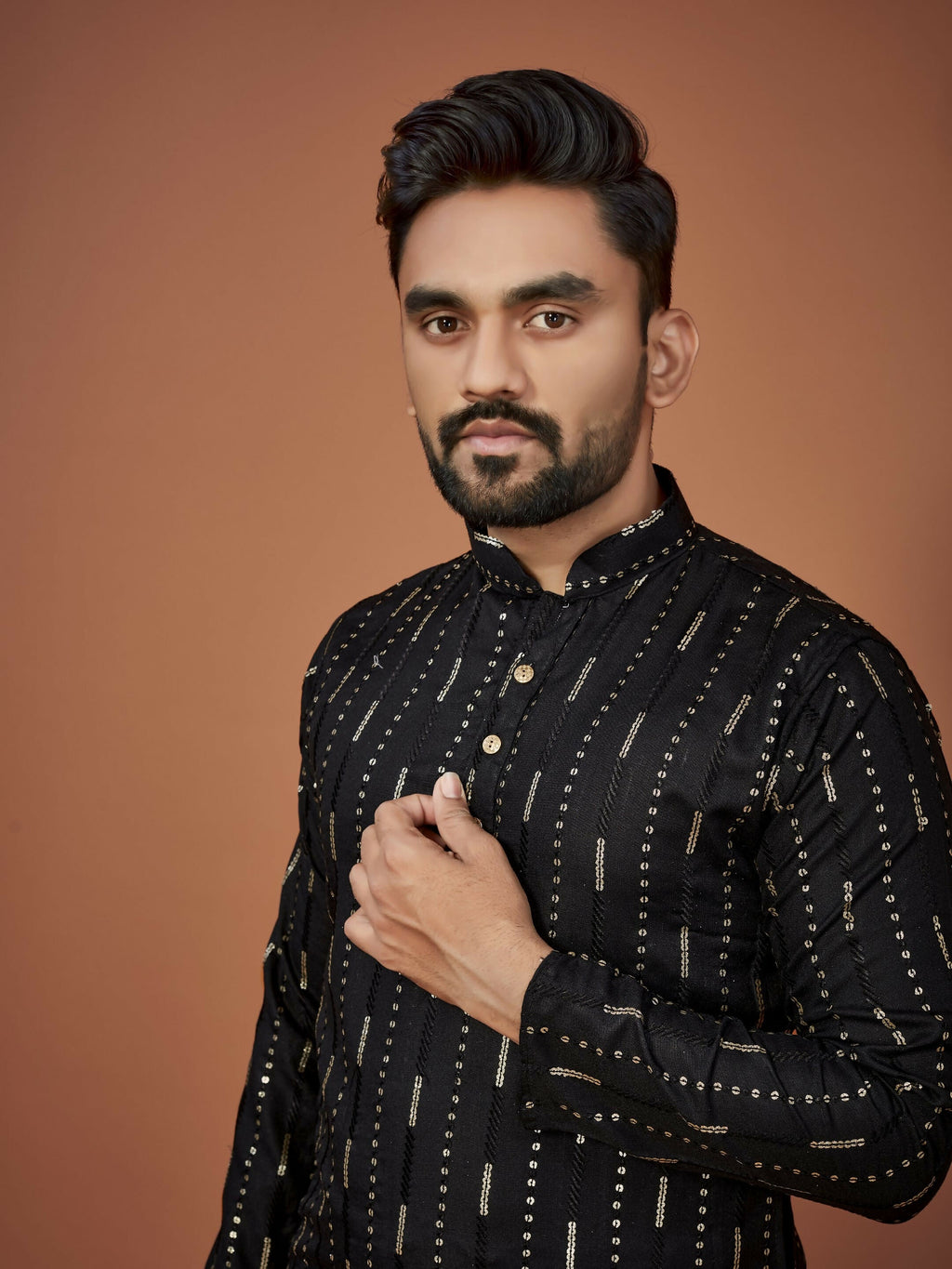Anaita Black Embroidered Cotton Straight Kurta
