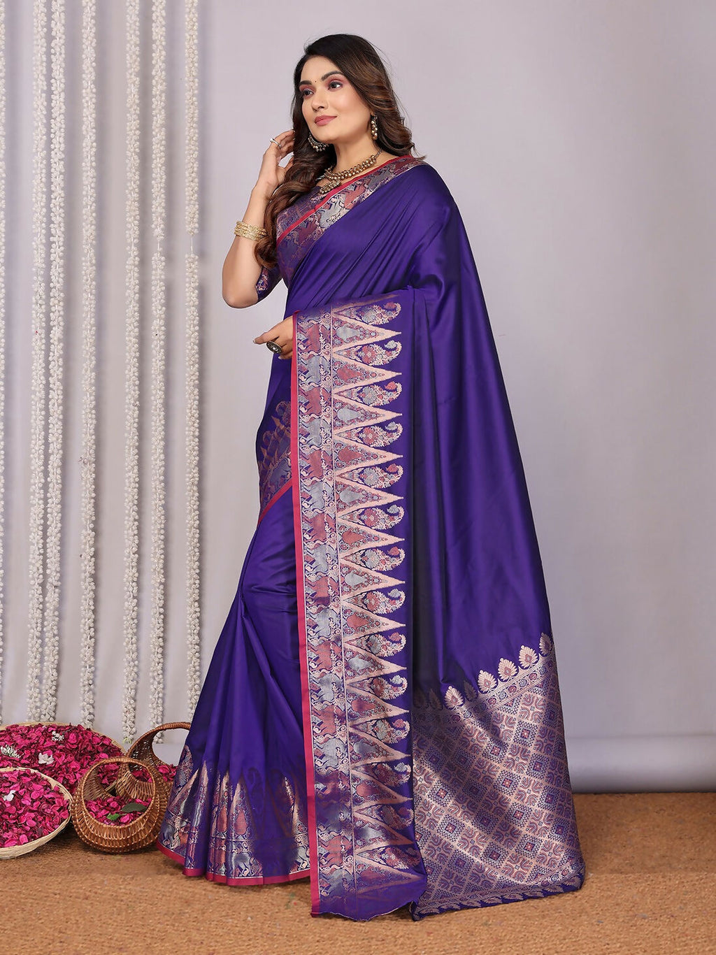 Joban Fashion Banarasi Royal Blue Jacquard Woven Soft Silk Saree - Distacart