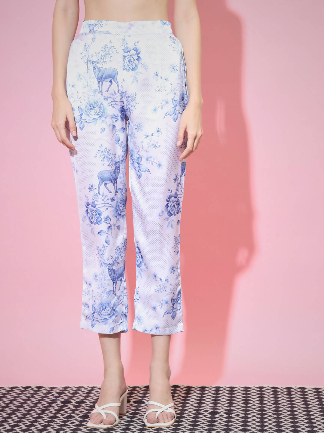 Myshka Women's Blue High Neck Top With Trousers