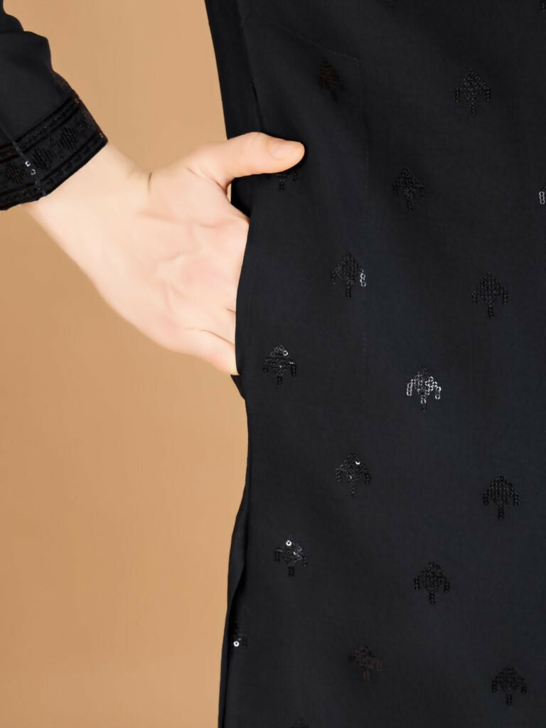 Vastranavya Black Exclusive Festival Wear Viscose Silk Thread with Sequence Embroidered Work Kurta with Dupatta
