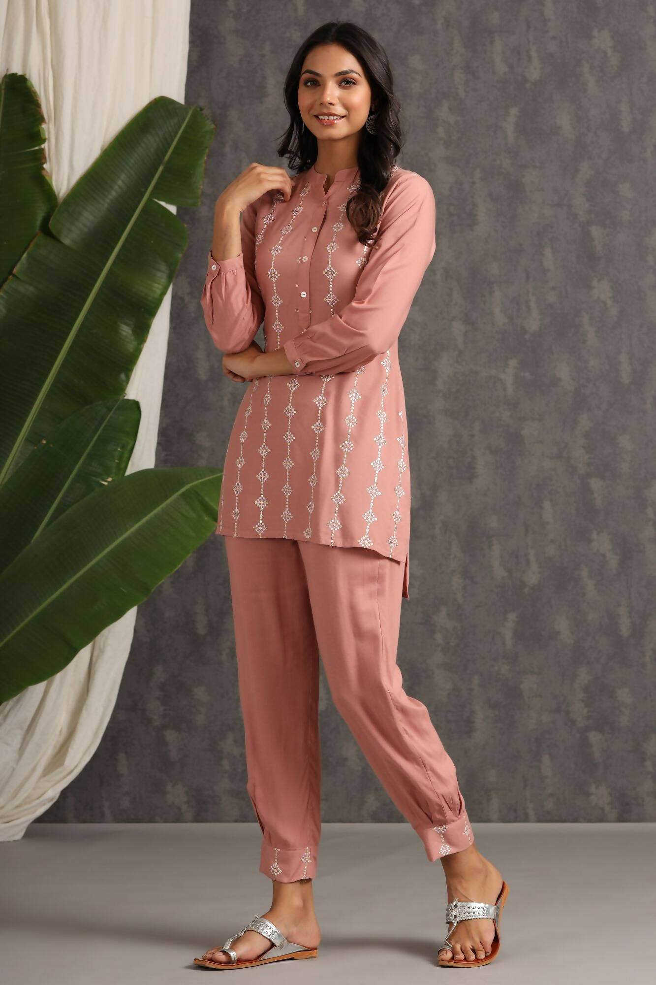 Juniper Women Onionpink Rayon Embroidered Straight Kurta Sets - Distacart