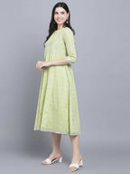 Myshka Women's Green Ethnic Motifs A-Line Midi Dress - Distacart
