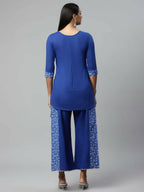 Ahalyaa Womens Royal Blue Pure Cotton Printed Tunic Palazzo Set - Distacart