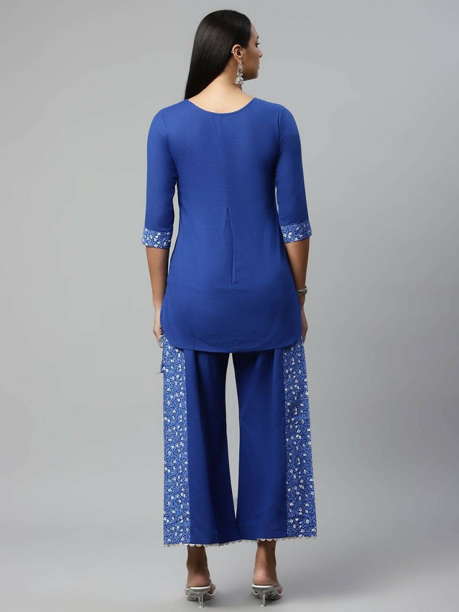 Ahalyaa Womens Royal Blue Pure Cotton Printed Tunic Palazzo Set - Distacart