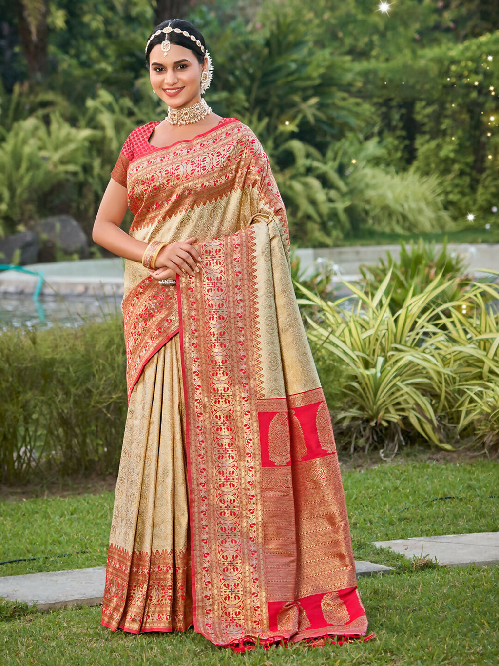 Shree Shyam Fashion Banarasi Silk White Saree - Distacart
