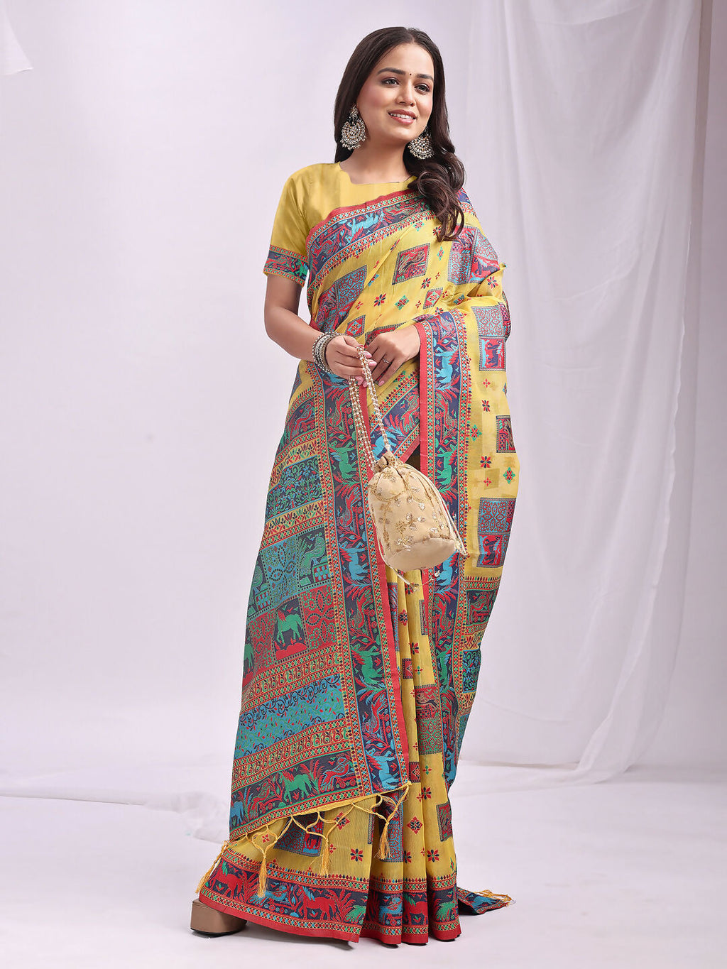 Shree Shyam Fashion Vastraloom Yellow Linen Cotton Saree
