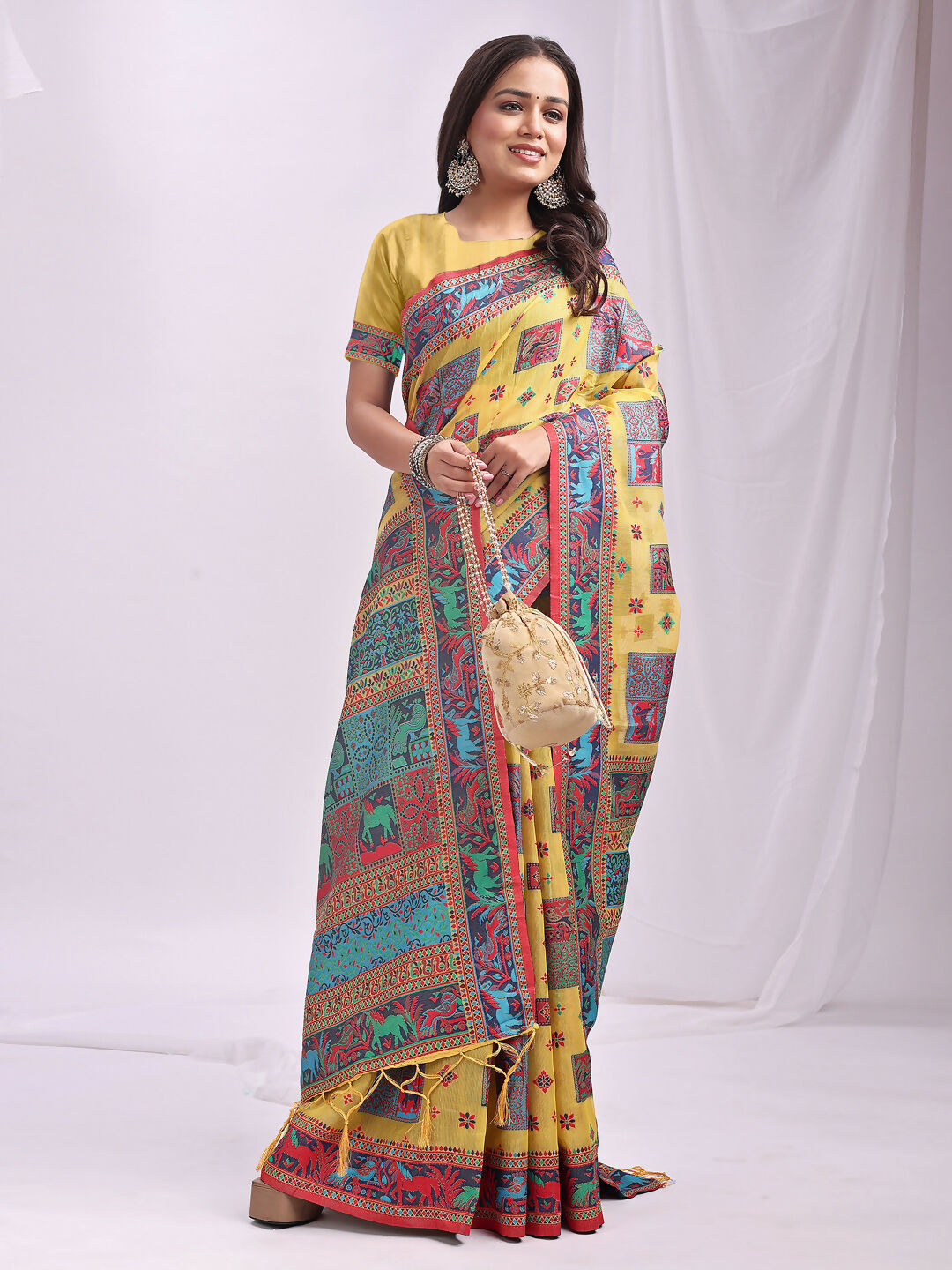 Shree Shyam Fashion Vastraloom Yellow Linen Cotton Saree