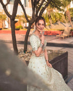 Jyoti Fashion Women's Sky Blue Mulberry Silk Paper Mirror with Zari Embroidered Designer Lehenga Choli Set