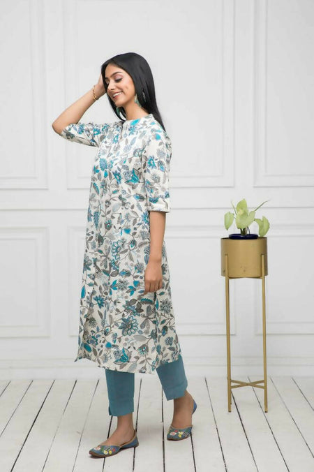 Myshka Women Multi Floral Cotton A-Line Mandarin Collar Kurtas
