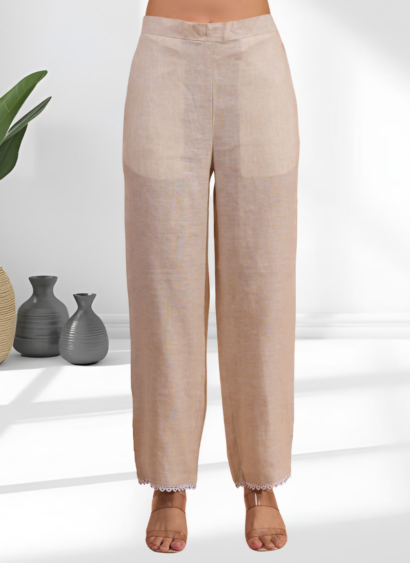 Joban Fashion Beige Linen Embroidered Readymade Long Kurta With Pant - Distacart