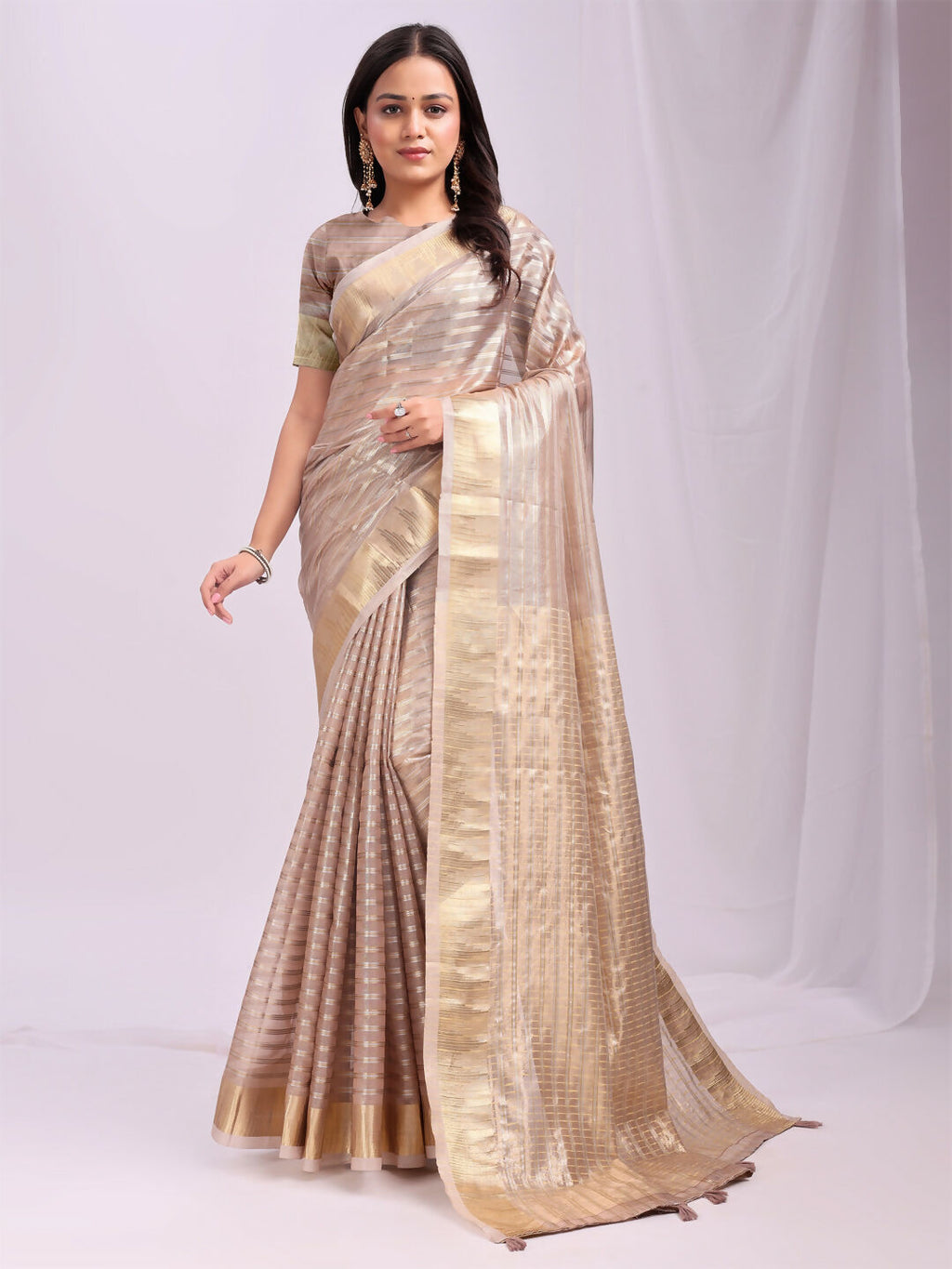 Shree Shyam Fashion Organza Peach Saree - Distacart