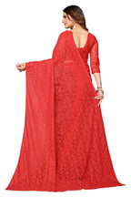 Vamika Ethnic Fire Red Pearls Net Saree - Distacart