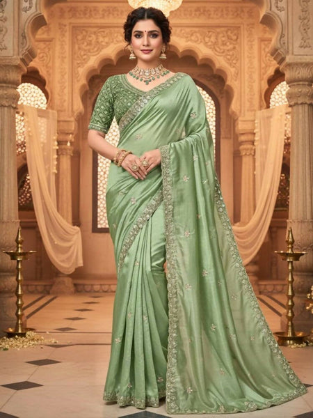 Joban Fashion Mehndi Fandy Satin Silk Party Wear Sarees