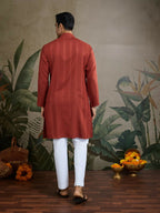 Vastranavya Rust Orange Exclusive Viscose Rayon Festival Wear Real Mirror Work Kurta with Dupatta