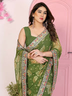 Ai Fashion Mehendi Georgette Rajwadi Bandhani Print Party Wear Saree - Distacart
