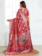 Shree Shyam Fashion Linen Cotton Rust Saree - Distacart